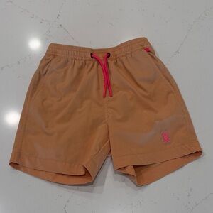 Psycho Bunny Kids Tan Swim Trunks with Pink Drawstring
